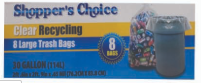 Product Illustration of Shopper's Choice 30 Gallon Clear Recycling Bags 8ct. 