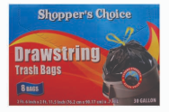 Product Illustration of Shopper's Choice 30 Gallon Drawstring Bags 8ct. 