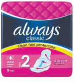 Product Illustration of Always Classic Maxi Pads 9ct.