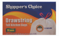 Product Illustration of Shopper's Choice 13 Gallon Drawstring Bags 14ct. 
