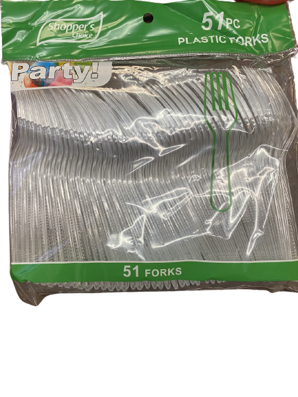 Product Illustration of Shopper's Choice Clear Plastic Forks 51ct. 