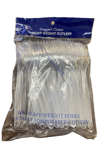 Product Illustration of Shopper's Choice Heavy Duty Clear Plastic Forks 48ct. 