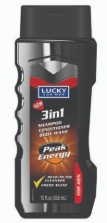 Product Illustration of Lucky 3 in 1 Body Wash 12oz. Peak Energy